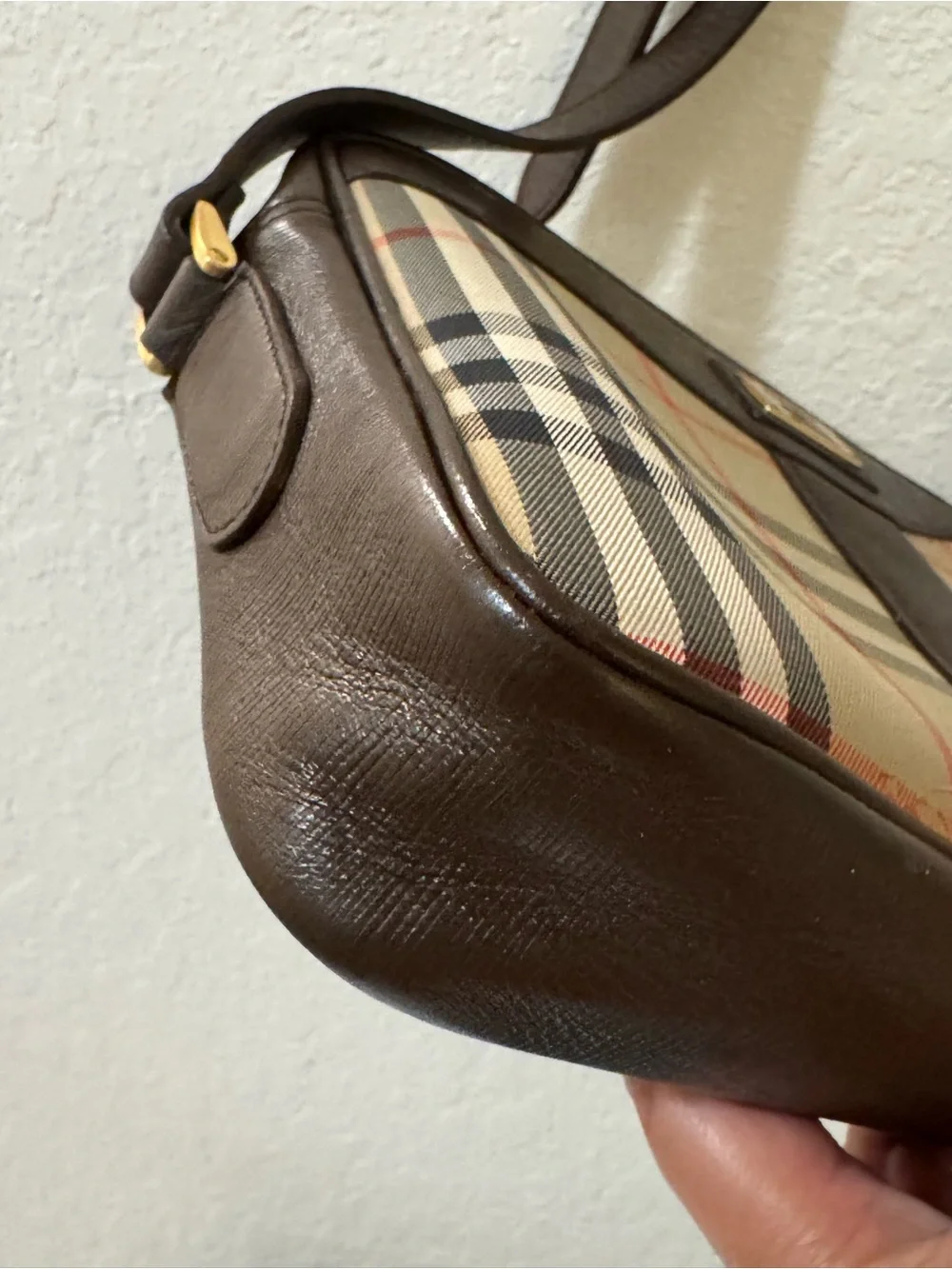 Burberry Beige Nova Check Brown Leather Messenger Bag